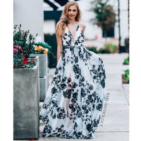 Luxxel Tulle Velvet Floral Maxi Dress - Picture 4 of 8